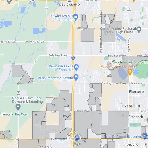 [Image Description: A street map showing boundaries of existing metro districts in gray]