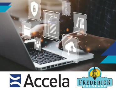 laptop with Town logo and Accela Software logo