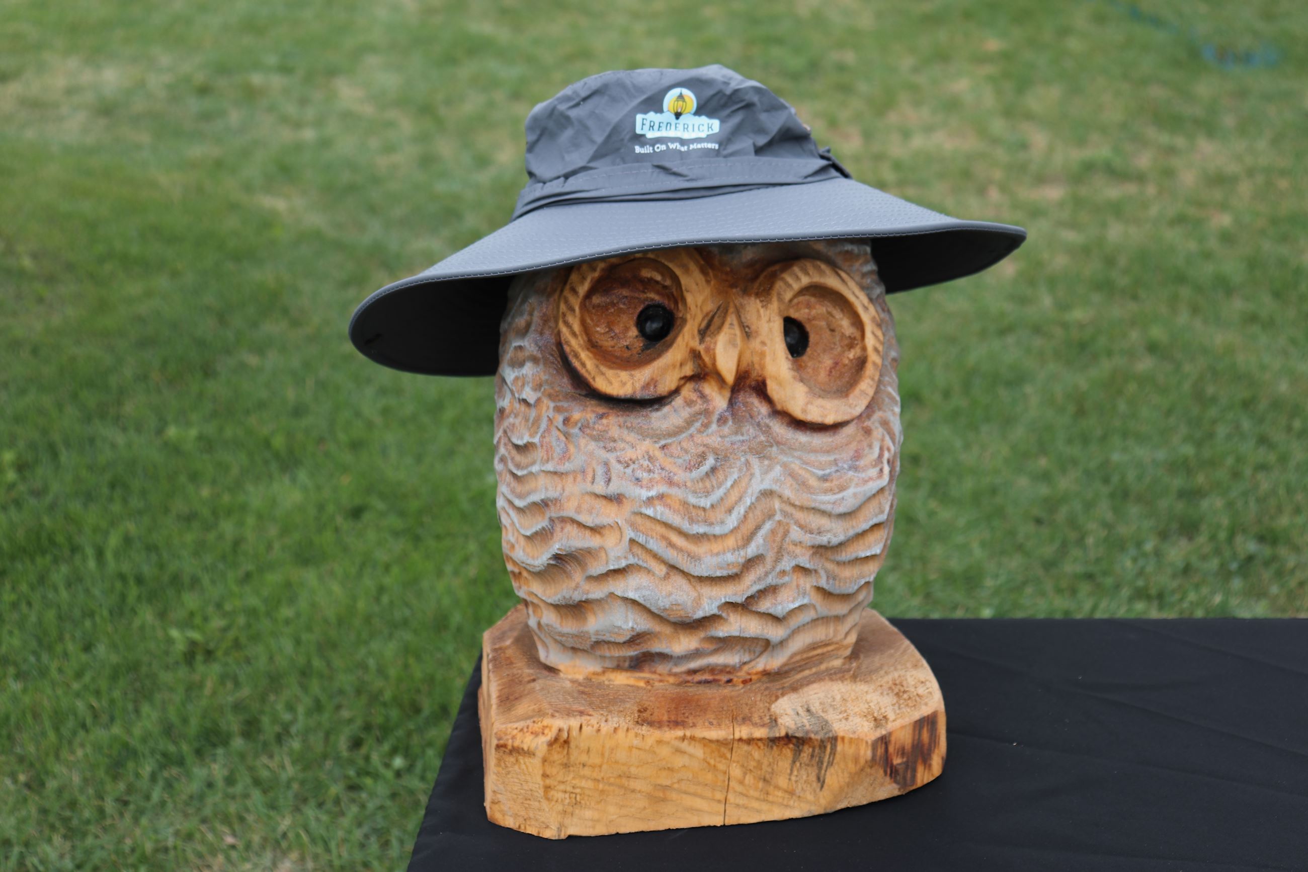 Wood Carving of an owl with a hate