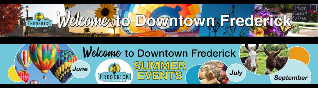 Downtown Banners with 'Welcome to Downtown Frederick featuring pictures of the town and town even