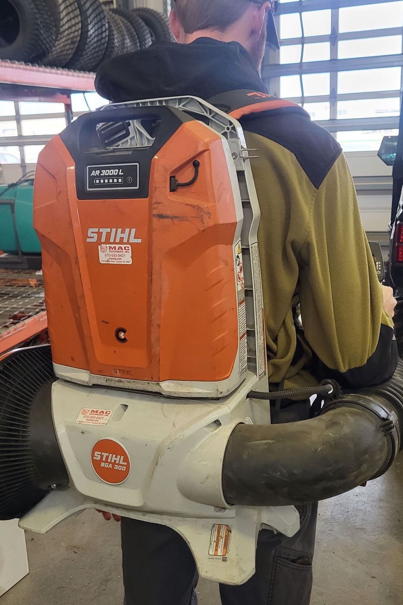Stihl Backpack Blower on the back of a town employee